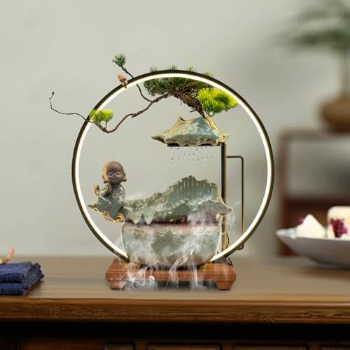 Big Fountain for Table Top - Indoor Waterfall with LED Light and Reflux Incense
