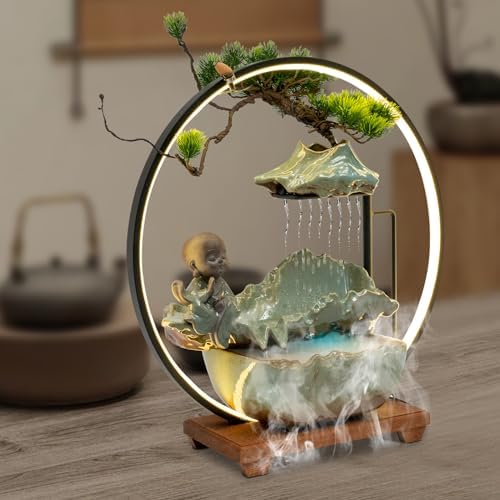 Big Fountain for Table Top - Indoor Waterfall with LED Light and Reflux Incense