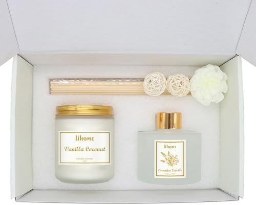Gifts for Women - Vanilla Coconut Reed Diffuser Candle Set