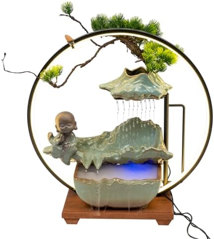 Big Fountain for Table Top - Indoor Waterfall with LED Light and Reflux Incense