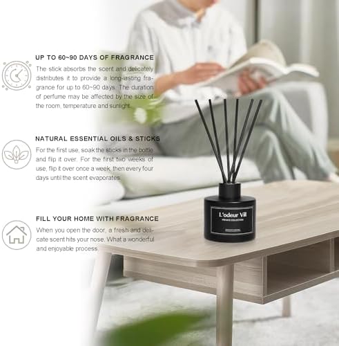 Lodeur Vill Reed Diffuser Set with 6 Sticks and 100ml Lavender Geranium Essential Oil