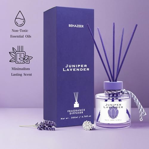 BEHAZEER Juniper Lavender Reed Diffuser Set 677OZ Large Capacity