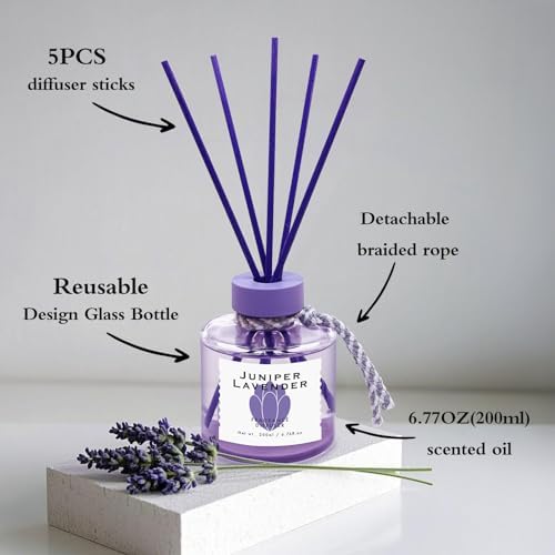BEHAZEER Juniper Lavender Reed Diffuser Set 677OZ Large Capacity