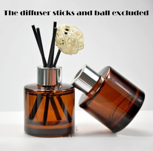 2Pcs 50Ml Amber Glass Diffuser Bottles with Silver Caps