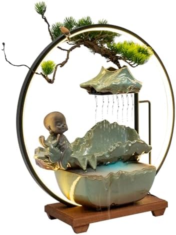 Big Fountain for Table Top - Indoor Waterfall with LED Light and Reflux Incense