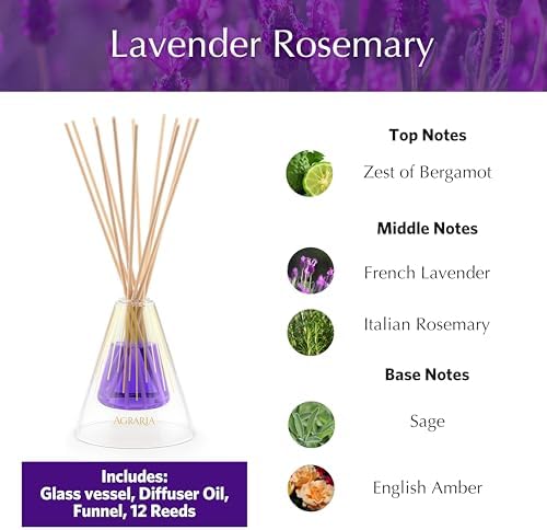 AGRARIA Lavender Rosemary Reed Diffuser Set 12 Reeds