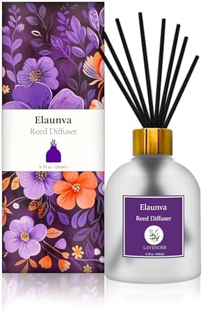 Elaunva Lavender Reed Diffuser Set with 8 Sticks