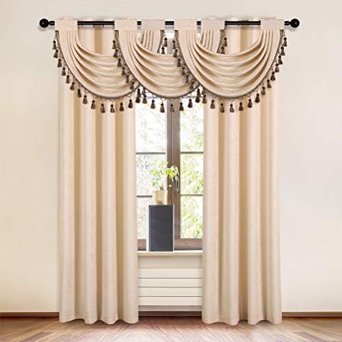 ELKCA Beige Thick Chenille Waterfall Swag Valance for Living Room and Kitchen