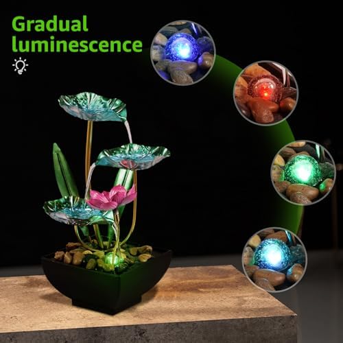 Water Lily Style Tabletop Fountain with USB Charging and Light