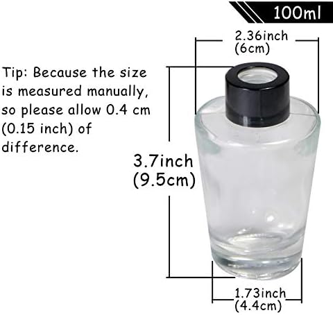 Set of 4 Inverted Cone Reed Diffuser Glass Bottles with Black Caps