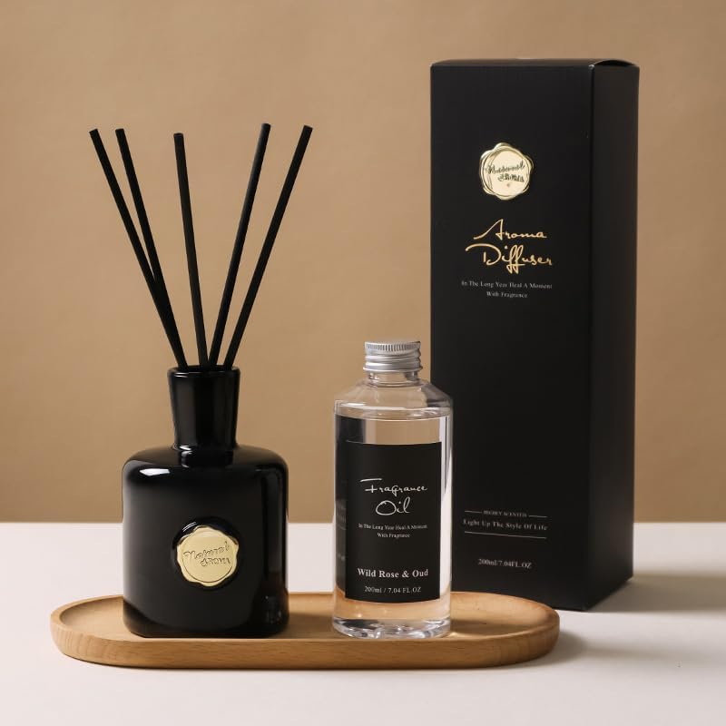 XEPTLE Reed Diffuser Set Oud Bergamot 704 oz with 5 Sticks Black