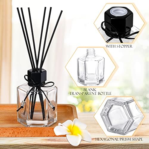 12 Pack Black Rattan Reed Diffuser Set with Caps and Bottles
