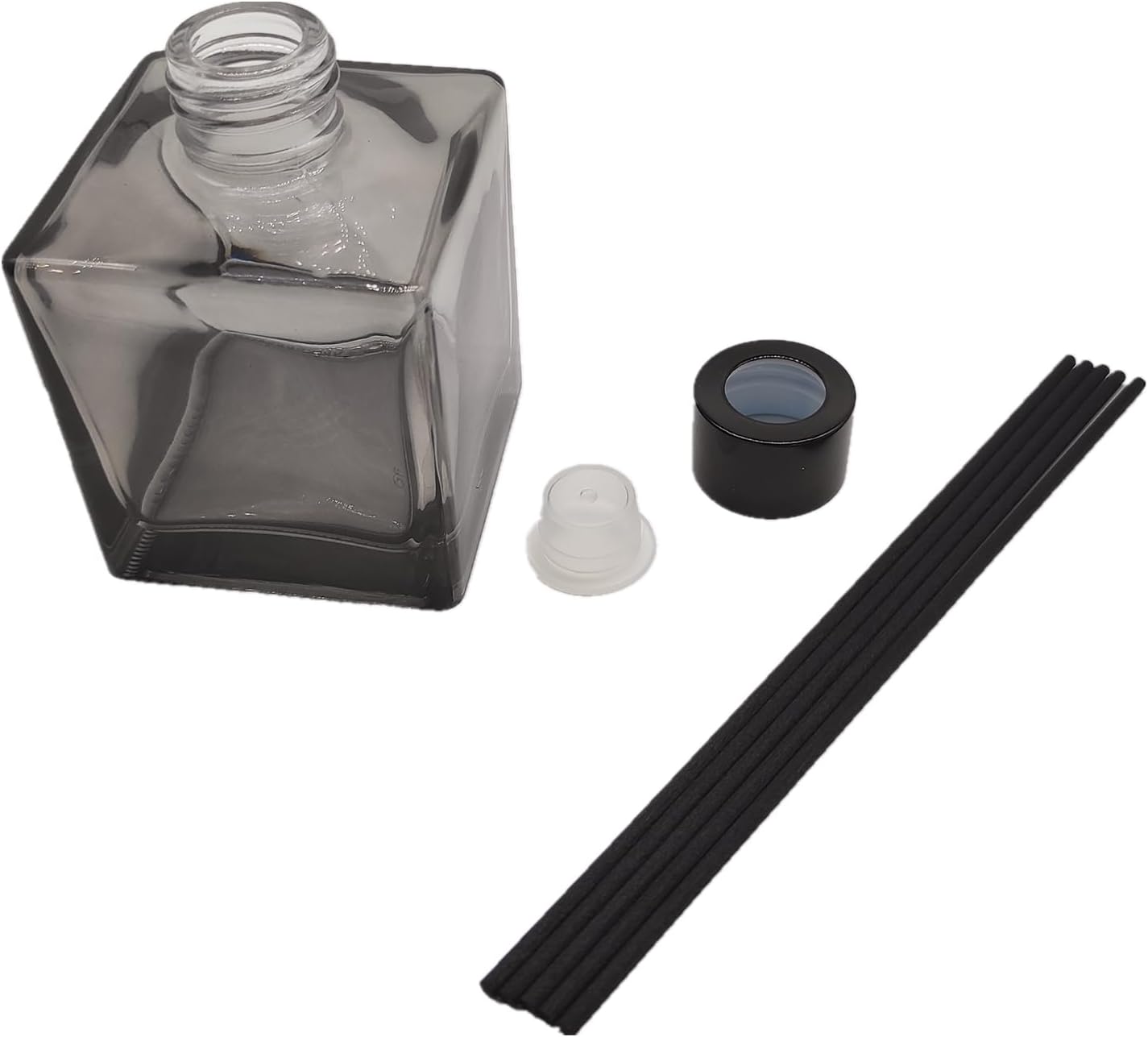 PimyRcyi Reed Diffuser Set 4pcs 200ml Square Glass Jar With Black Sticks For DIY Fragrance Replacement