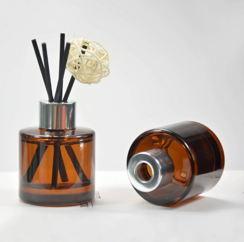 2Pcs 50Ml Amber Glass Diffuser Bottles with Silver Caps