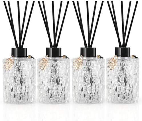 TRIFOLIC 4Pcs Reed Diffuser Set with Golden Decor Black Bottles