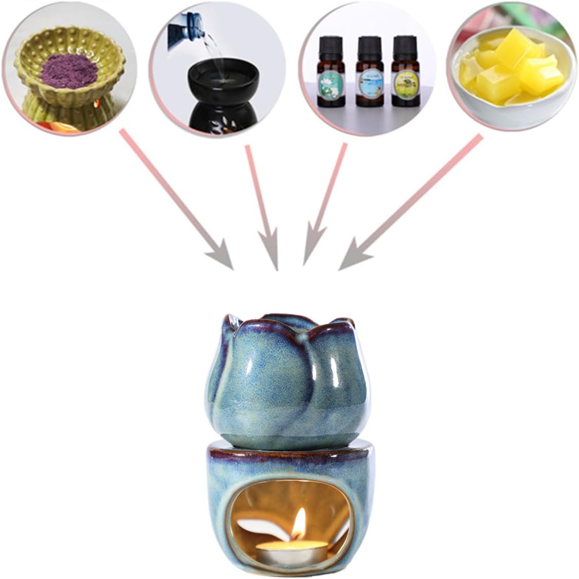 Ruitasa Essential Oil Burner Tealight Set 2PCS Lotushaped Ceramic Aromatherapy Candle