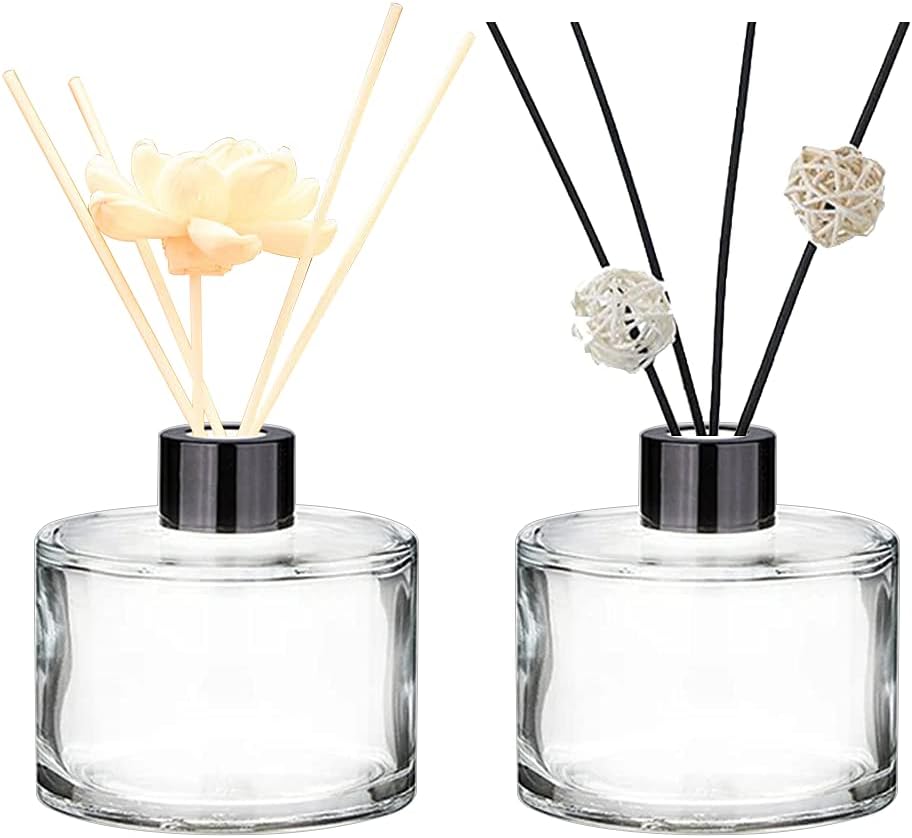2PCS 50ml Clear Glass Diffuser Bottles with Black Caps for Aromatherapy