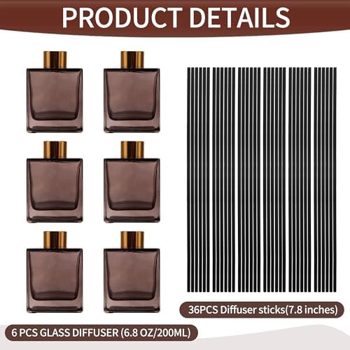 6 Pack Perfume Reed Diffuser Bottle Set with Black Sticks