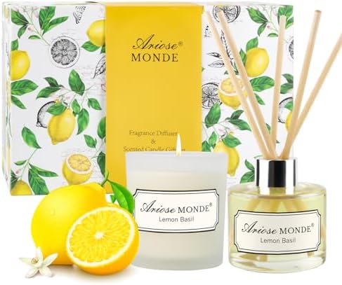 Lemon Basil Reed Diffuser Soy Candle Set