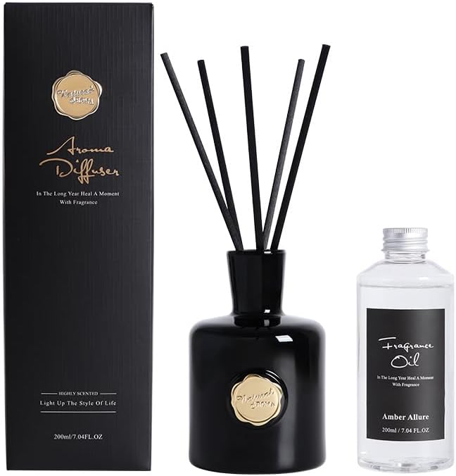 XEPTLE Reed Diffuser Set Oud Bergamot 704 oz with 5 Sticks Black