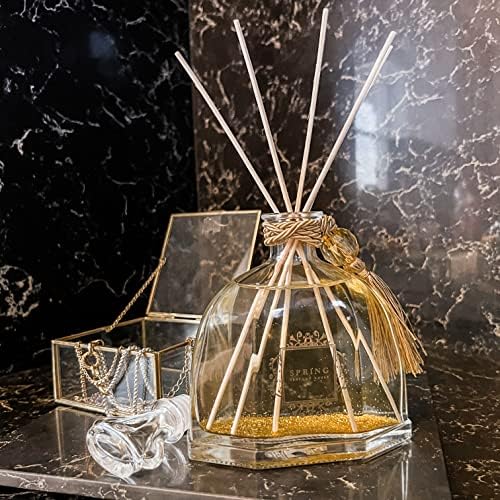 SPRING Diamond Decanter Reed Diffuser - 1014 Oz White Flower Scent Gold Glitter Design