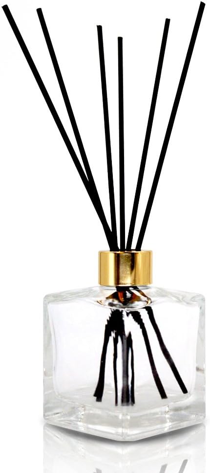 Square Glass Diffuser Bottles with Gold Caps Set of 4 1