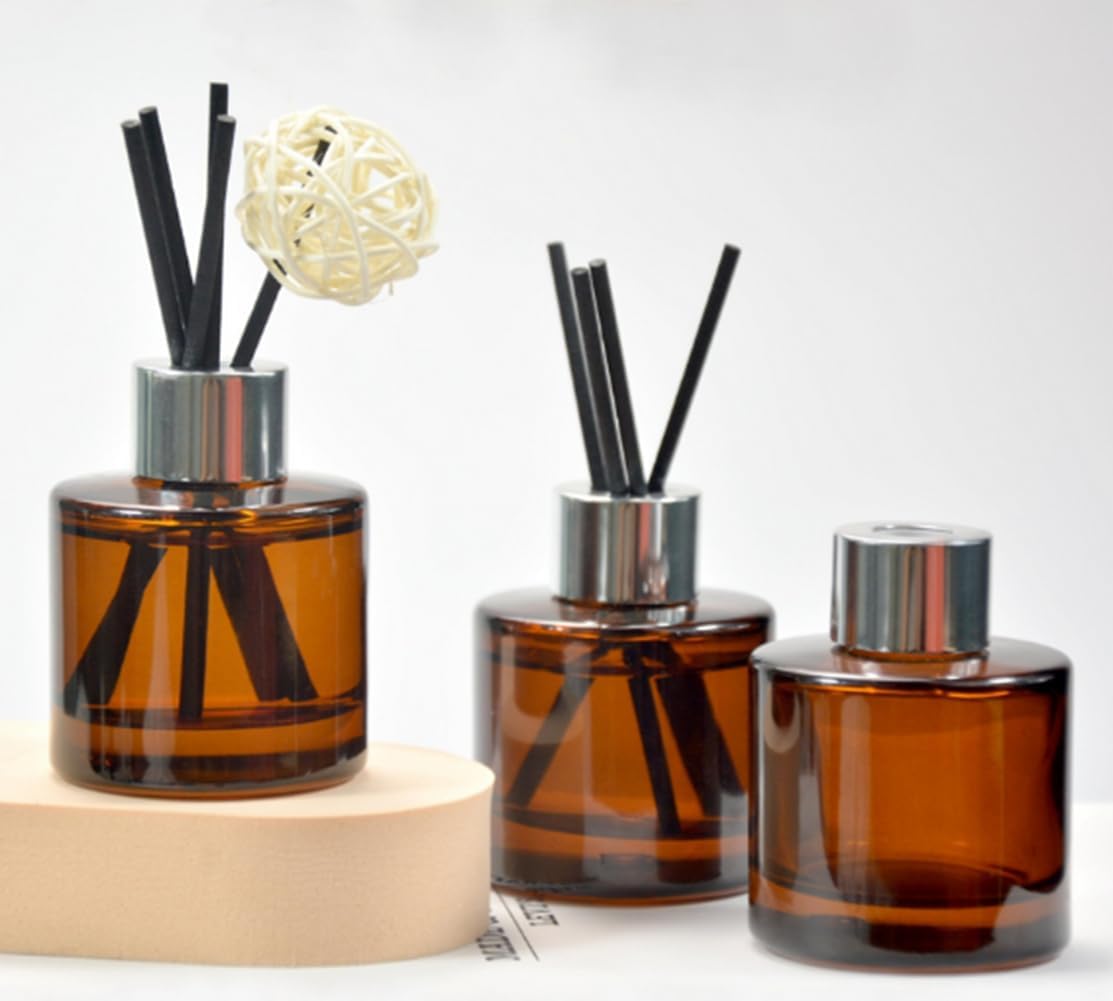 2 Pcs Amber Glass Diffuser Bottles for Home Fragrance