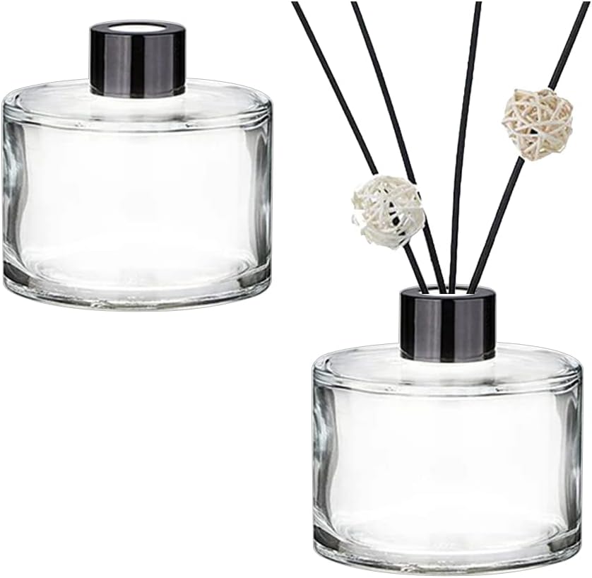 2PCS Clear Glass Diffuser Bottles with Black Caps