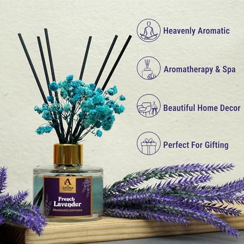 French Lavender Reed Diffuser Set with Natural Essential Oil and Real Preserved Flowers