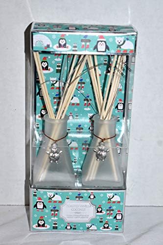 25 Home Decor 2pc Frosted White Glass Bottles with Snowman Charms and Toaster Vanilla Coconut Scent Reed Diffusers