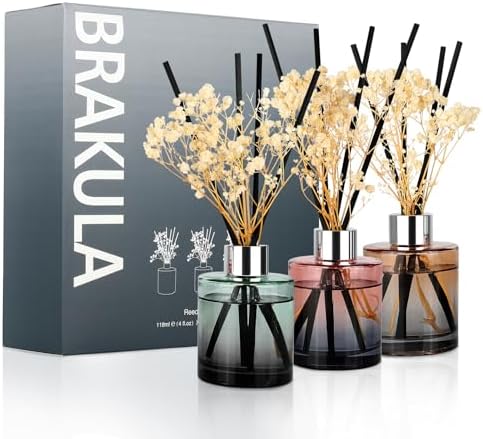 Brakula 3 Pack Reed Diffuser Set with 18 Sticks and 3 Bottles