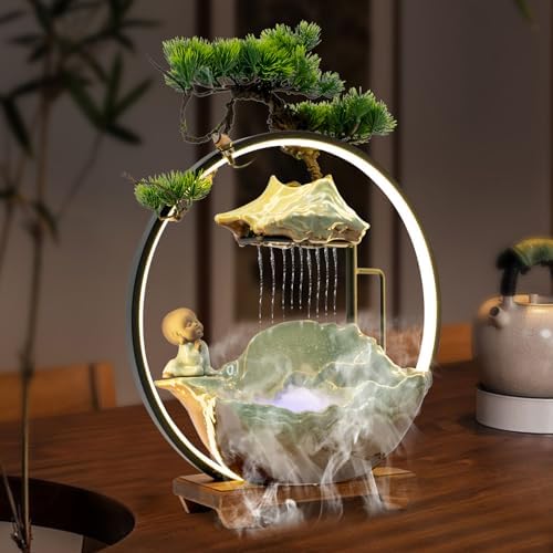 Zen Desktop Water Fountain with LED and Fog for Home Office