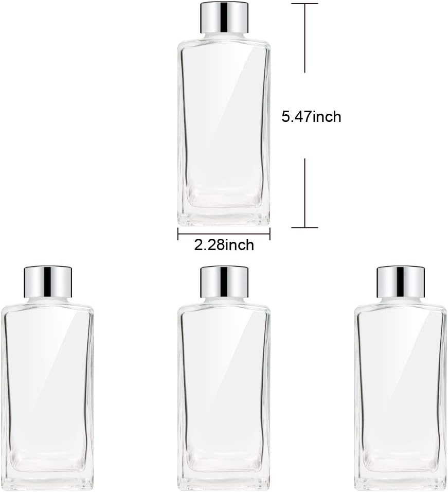 Set of 4 Glass Diffuser Bottles with Silver Caps - 55 Inches High