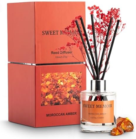 Moroccan Amber Reed Diffuser Set with 150 mL Bottle and Preserved Flowers
