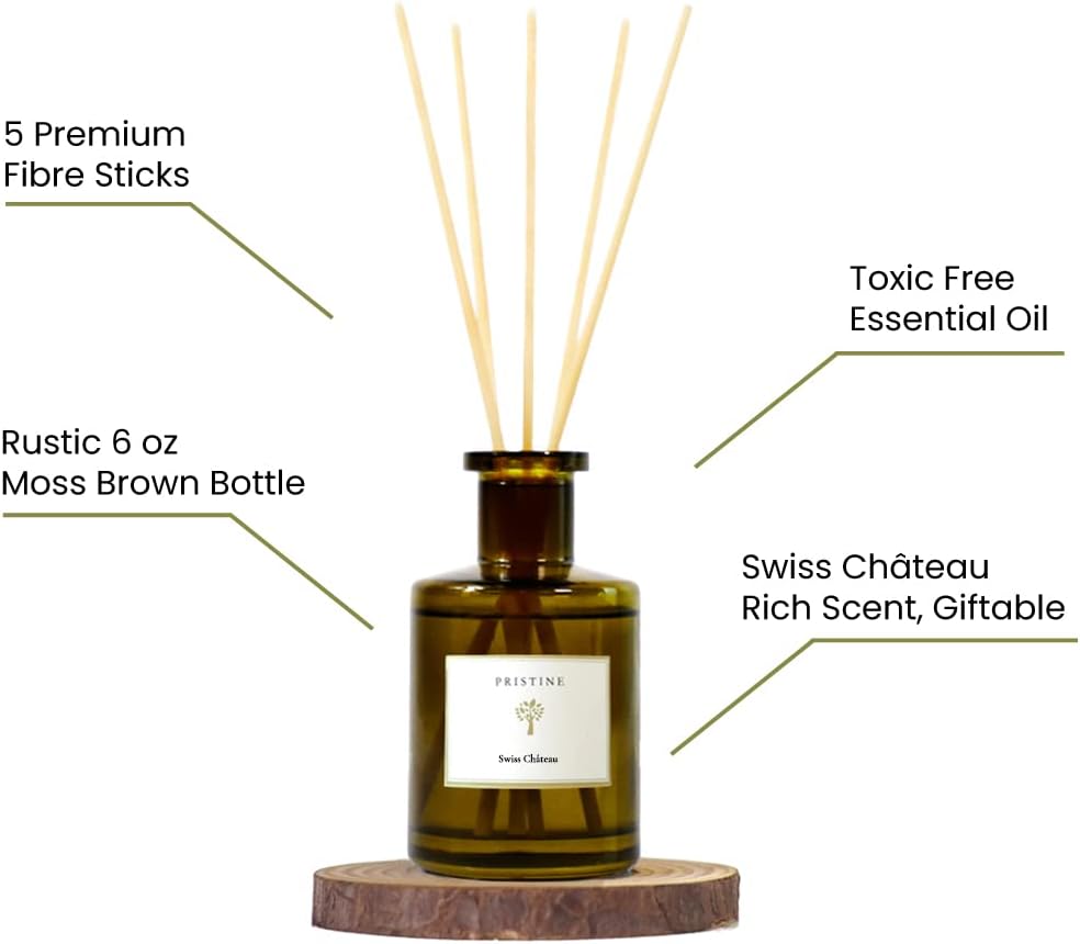 Pristine Swiss Chateau Reed Diffuser Set - Fresh Cut Rose Tangerine Cedarwood