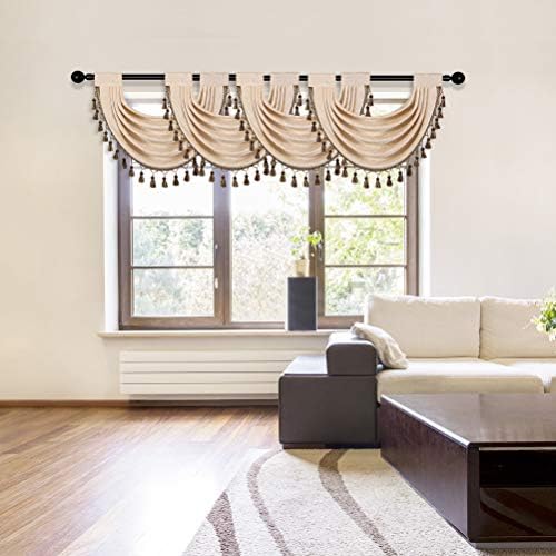 ELKCA Beige Thick Chenille Waterfall Swag Valance for Living Room and Kitchen
