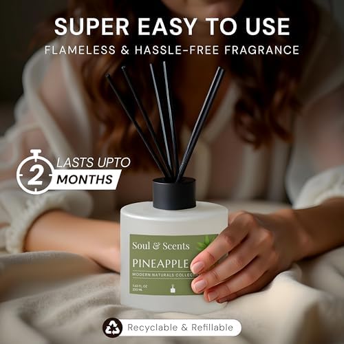 Soul Scents Pineapple Reed Diffuser Set 743 oz Refillable with 6 Fiber Sticks