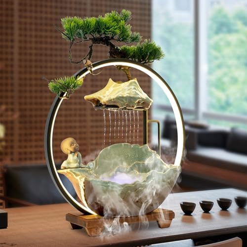 Zen Desktop Water Fountain with LED and Fog for Home Office