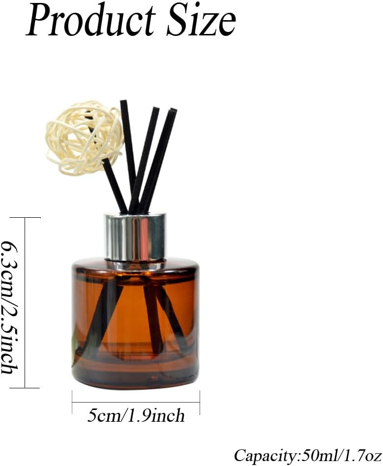 2Pcs 50Ml Amber Glass Diffuser Bottles with Silver Caps
