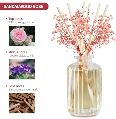 Sandalwood Rose Reed Diffuser Set with Preserved Flowers