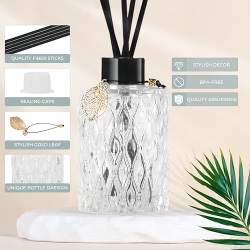 TRIFOLIC 4Pcs Reed Diffuser Set with Golden Decor Black Bottles