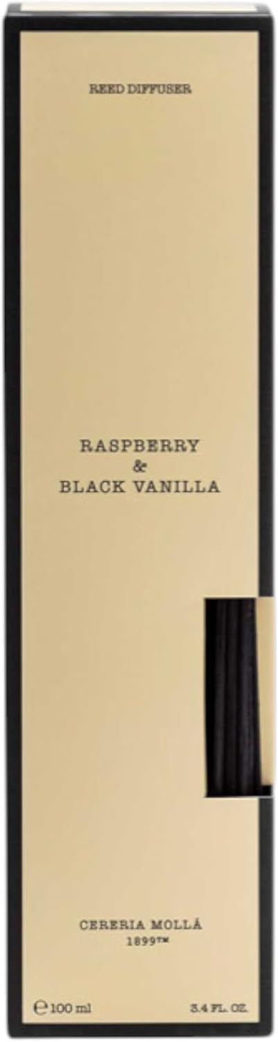 Cereria Molla Mikado Reed Diffuser Set All Natural Essential Oil Refillable 34 FL OZ Raspberry Black Vanilla