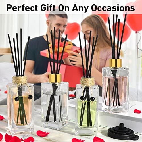 Glass Reed Diffuser Set of 4 - 5oz Clear Bottles with Caps and Reeds