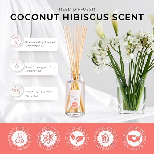 DANI Tropical Coconut Hibiscus Reed Diffuser Set - 10 Sticks 35 oz