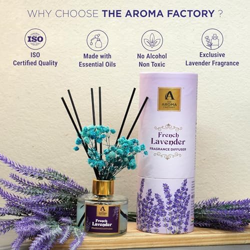 French Lavender Reed Diffuser Set with Natural Essential Oil and Real Preserved Flowers