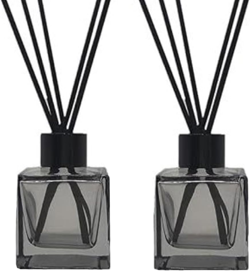 2PCS Glass Diffuser Bottles Empty Square Shaped Jar Container for Fragrance DIY Replacement and Decor Grey