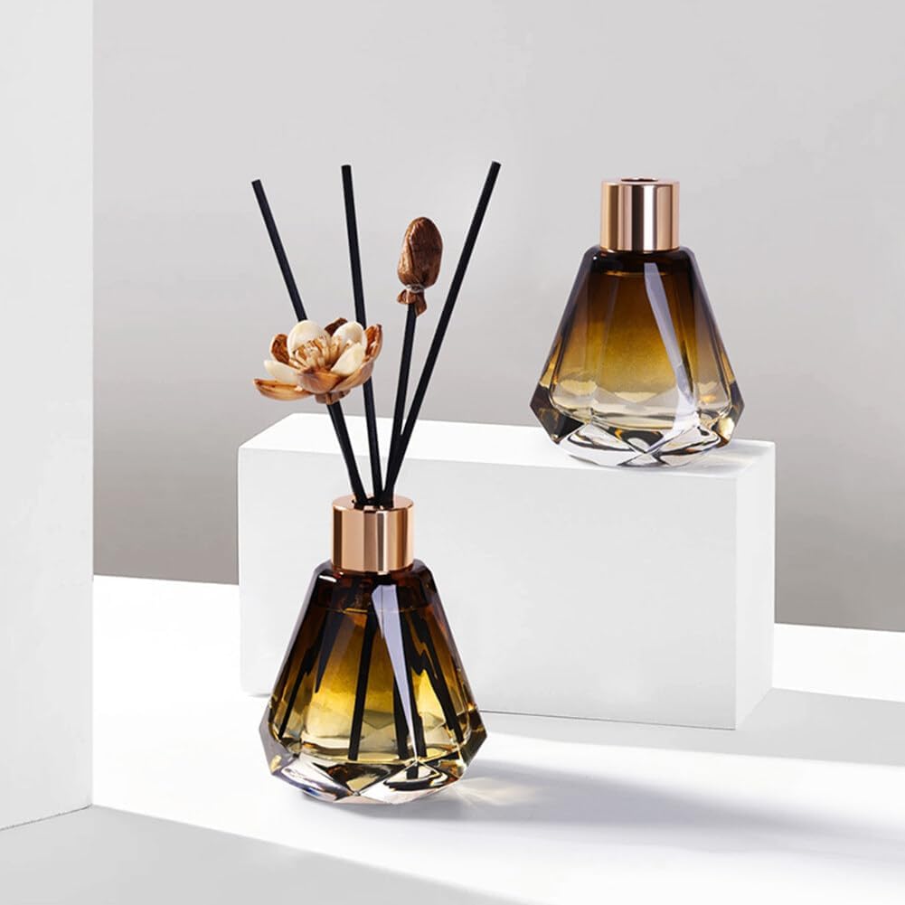 2PCS 60ML Amber Glass Diffuser Jars with Gold Lid and Rubber Plug