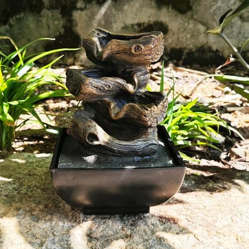 Tabletop Water Fountain with 4-Tier Resin and LED Lights