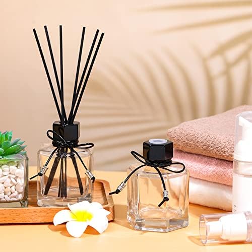 12 Pack Black Rattan Reed Diffuser Set with Caps and Bottles