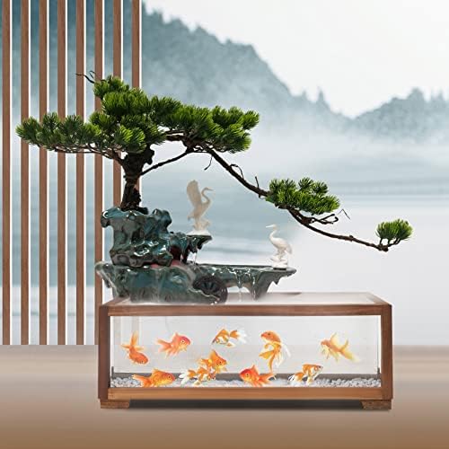 SanBouSi Tabletop Fountain with Fish Tank and LED Light